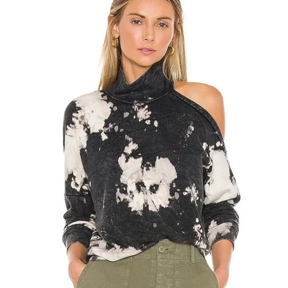 La Made Womens Cutout Shoulder Tie Dye Cropped Sweatshirt Size XS Black